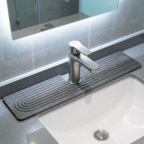 Tapis De Robinet Pour Évier De Cuisine,U Forme Diatomite Séchage Rapide,Tapis Evier Cuisine 40 x10 cm Tampon Sechage Evier, Protecteur D'évier Absorbant pour Cuisine et De Salle de Bain (Gris Foncé) (1/5)