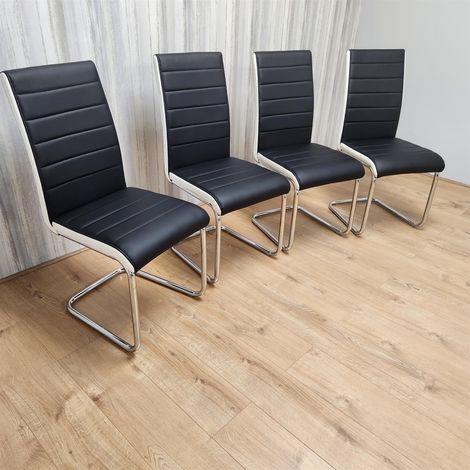 Dining Chairs Set of 4 Black Leather Kitchen Chairs (1/4)