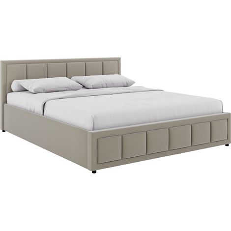 Vanita King Ottoman Fabric Bed, Beige & Gel Memory Foam Bonnell Spring Mattress, King (1/5)