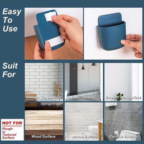 Set di 3 porta telecomandi blu - Montaggio a parete autoadesivo - 9×3,5×11,5 cm - Per telecomandi, telefoni, spazzolini da denti, penne - Scatola portaoggetti per cucina, bagno o soggiorno (1/4)