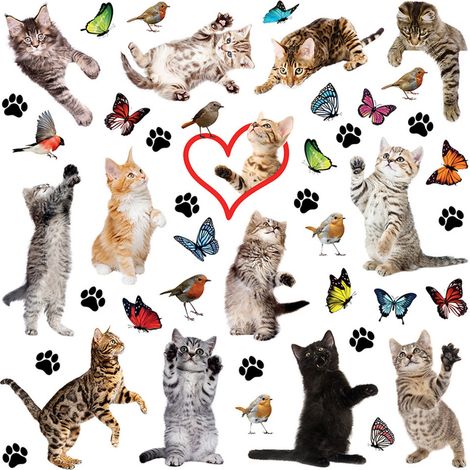 Sticker - Chatons et papillons - 30x30 cm