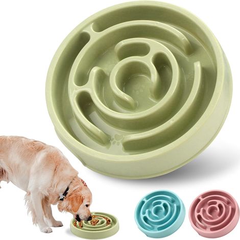 Gamelle anti-glouton pour chien, bol d'alimentation lente antidérapant, mangeoire interactive pour réduire l'ennui, vert (1/2)
