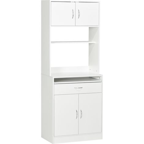 Mobile dispensa/credenza da cucina con 4 ante, vassoio estraibile, ripiano regolabile e cassetto, 70x40x180 cm, colore bianco.