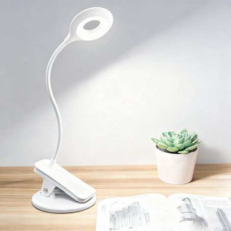 Lampe à pince lit - Lampe de lecture tactile à intensité variable Pince à livre Protection des yeux Lampe à pince LED 3 modes Lampe-Lumière blanche (1/5)