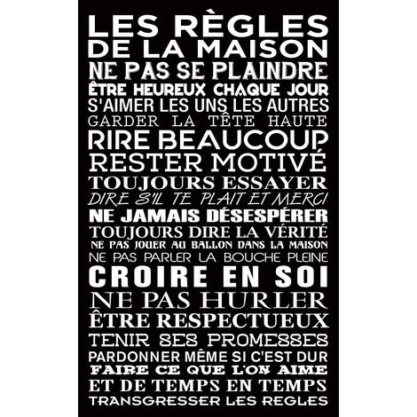 Tableau déco Les règles de la maison 1 – Impression UVgel – Toile coton/polyester 50x80 cm – Fabrication française – Hxadeco (1/5)