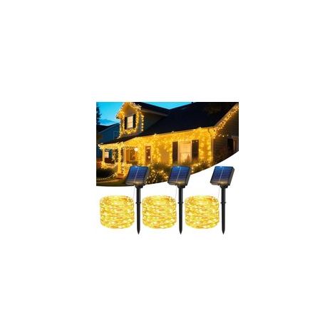3er-Set Solar-Lichterketten für den Außenbereich, insgesamt 12 m lang, 100 LEDs, IP65 wasserdicht, 8 Modi, Kupferdraht-Solarleuchten für Garten, Terrasse, Hochzeit und Weihnachtsdekoration (1/5)
