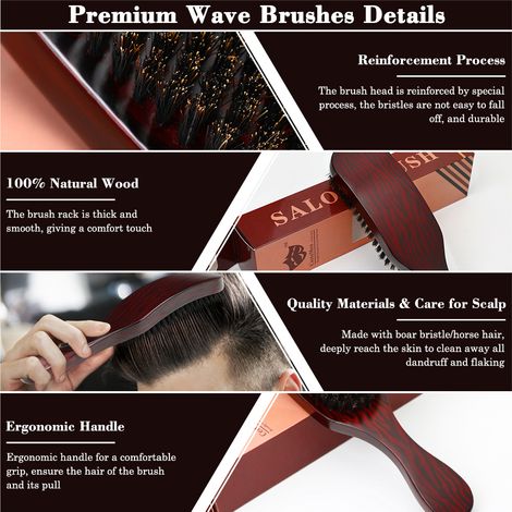 Brosse ondulée 100 % poils de sanglier, couleur marron (1/5)