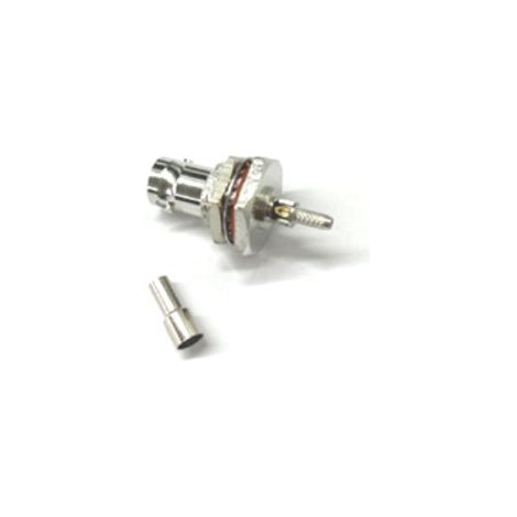 Connecteur coaxial RS PRO Femelle Droit, raccordement A sertir 50O Montage panneau ( Prix pour 1 )