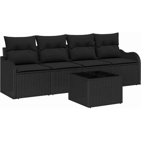 Garden Sofa Set with Storage 5 pcs Black Poly Rattan vidaXL