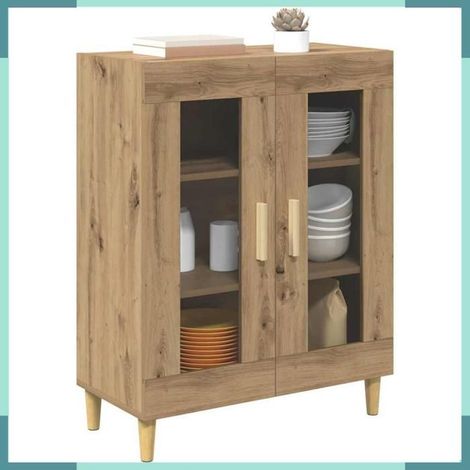 880822 Buffet Meuble Bas 69,5x34x90cm Bois d'ingénierie Chêne Artisanal 2 Portes Charge 60kg (1/5)