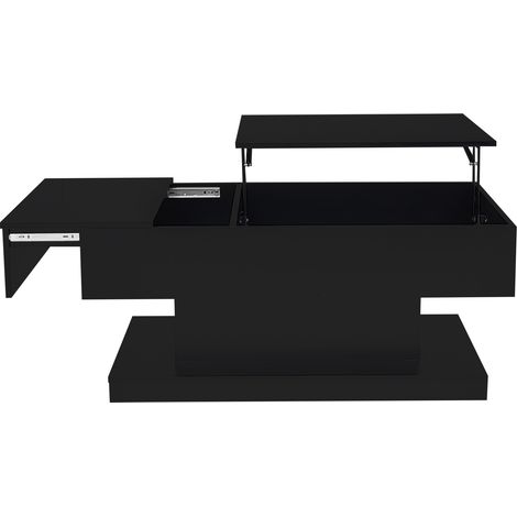 Mesa de centro elevable con LED 100 x 50 x 45 cm negra efecto brillo con almacenaje (1/5)