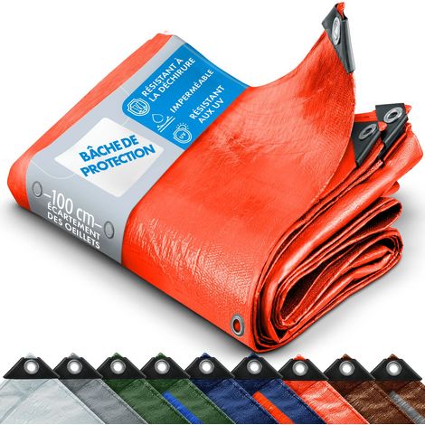Toile multiusage avec Oeillets imperméable 140 g/m² Orange 6 x 10 m (1/5)