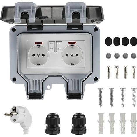 AIDUCHO IP66 Wasserdichte Außensteckdose mit Schalter und Kontrollleuchte, doppelte staubdichte Steckdose, Wandsteckdose für Küche, Bad, Garage, Pool und Garten (1/5)