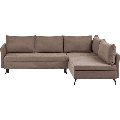 3 Seater Corner Sofa Bed Brown Fabric Upholstery Left Handed with Storage Armrests Modern Style Living Room KOGE (1/5)