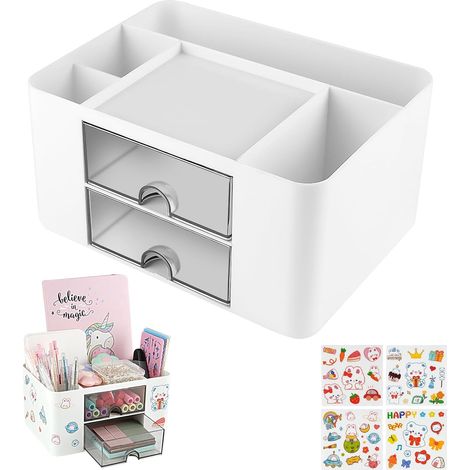 Organizer für den Schreibtisch mit 5 Fächern + 2 Schubladen, multifunktionale Aufbewahrung für Stifte und Büromaterial. (1/5)