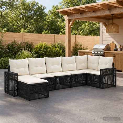 vidaXL Set Divano da Giardino 7 pz Nero e Bianco Crema polyrattan (1/5)