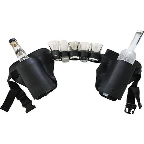 Ceinture Porte canette de bière avec Sangle Taille réglable Étui pour Bouteille Sac Banane Noir (1/4)