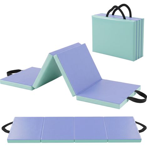 SPORTNOW Tappeto Palestra Pieghevole e Imbottito con 2 Maniglie Verde e Viola