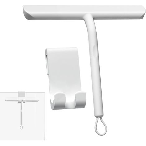 Tire d'eau de Douche, essuie-Glace pour Douche, Douche avec Crochet, sans Halos, pour fenêtres, Murs de Douche et miroirs, en Silicone, 21 cm, Blanc (1/5)