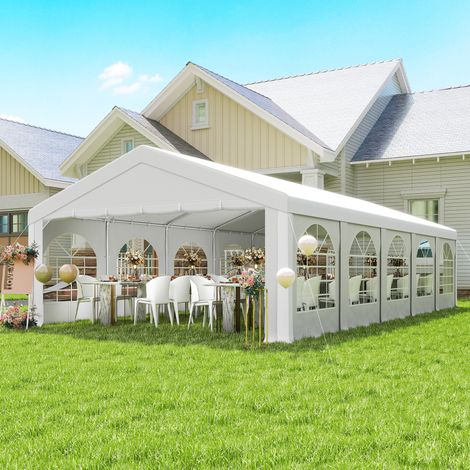 Tente de réception barnum 5 compartiments protection UPF30+ structure renforcée 10 parois amovibles 5 x 10 m blanc