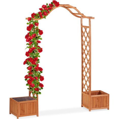 Arche à rosiers en bois avec 2 jardinières (1/5)