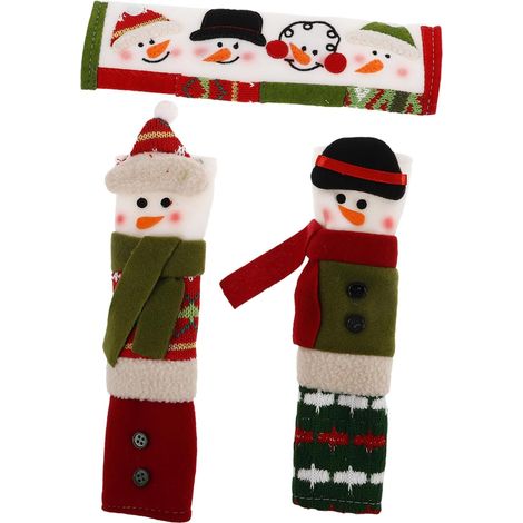 3pièces Housse de Poignée Réfrigérateur Peluche Doux Motif Bonhomme pour Poignée de Porte de Cuisine pour Noël (1/5)