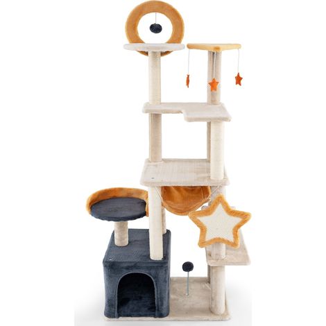 Albero per gatti da 160 cm con pali in sisal e cuccia multilivello
