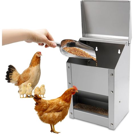 Mangeoire automatique de 4,5 kg en acier inoxydable pour volaille avec pelle distributeur d'alimentation pour poules, canards, volailles, mangeoire d'extérieur pour poules (1/5)