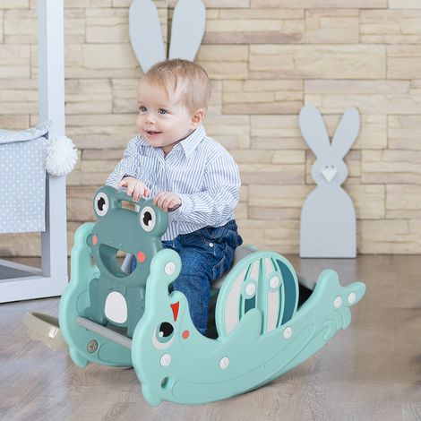 Vert 72x34x47 cm - Cheval à bascule 3 en 1 pour enfants avec panier de basket à glissade, ensemble de jeu multifonction avec surfaces (1/4)