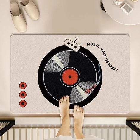 LAN Disque vinyle - 10 4060cm (terre de diatomées) Tapis de sol rétro en terre de diatomées, inspiré des cassettes audio et des disques vinyles. Tapis de salle de bain antidérapant, tapis de porte de (1/5)
