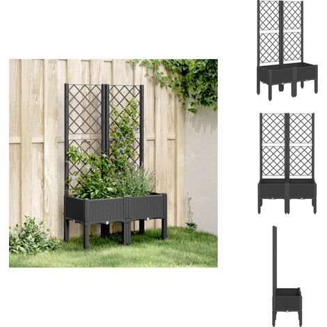 Jardinière avec treillis noir 80x40x142 cm PP - Jardinierre En Rotin - Jardinière Extérieure - Pot De Fleurs Extérieur - Support Plante Grimpante - Pot De Culture (1/5)
