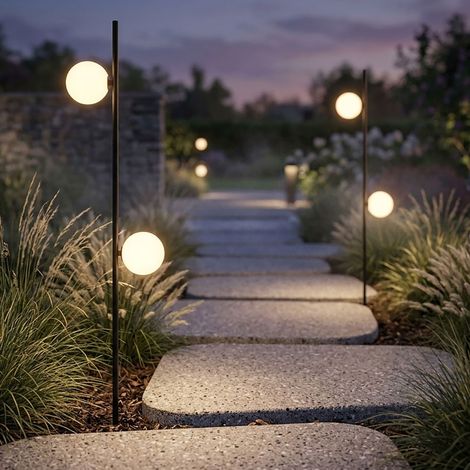 2x LED Gartenleuchte Wegeleuchte Gartenlampe 2-flammig Schwarz IP65 H 117 cm (1/5)