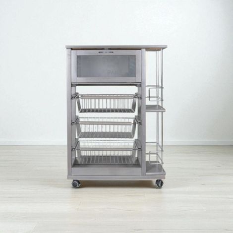 Carrello portapane con portabottiglie e cesti portafrutta Grigio (1/3)