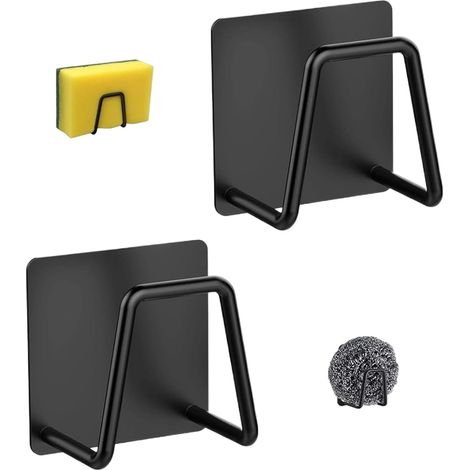 Porte Eponge Evier Cuisine 2 Pièces Noir, 4.5 4.5 3cm, 304 Inox, Porte Éponge Auto Adhesif, Porte Eponge Evier, pour Le Rangement de Cuisine et Salle de Bain (1/5)