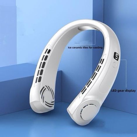 Ventilatore da Collo Senza Pale – Batteria 4000mAh, Tecnologia Raffreddamento Ceramica, Display LED – Design Ergonomico e Silenzioso in ABS – Ideale per Ufficio e Outdoor (1/3)