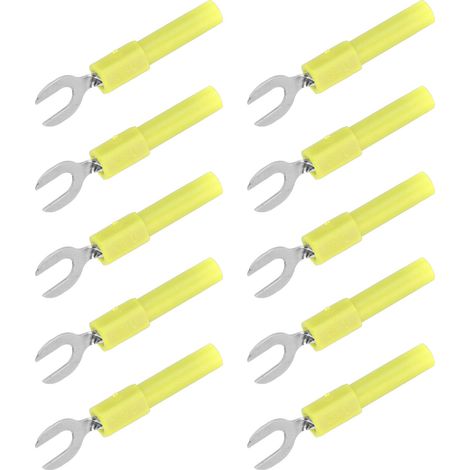 Prise banane en forme de U J.20016 avec broches en forme de U et en forme de Y de 6 mm, prise banane de sécurité de 4 mm à l'extrémité, vendue par paquets de 10 (jaune). (1/5)