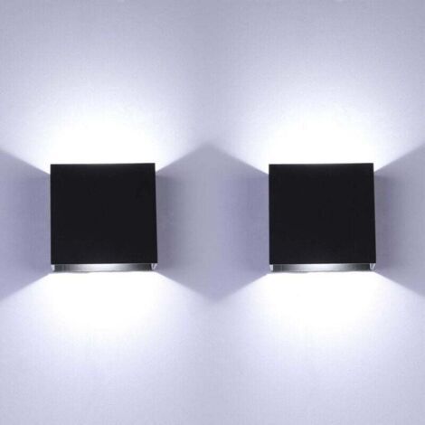 LED-Wandleuchte für den Innenbereich, Up-Down-Wandleuchte, schwarze Wandlampe, moderne 6-W-Aluminium-Beleuchtungskörper für Wohnzimmer, Schlafzimmer, Küche, 2er-Pack, Kaltweiß – [Energieklasse A++]