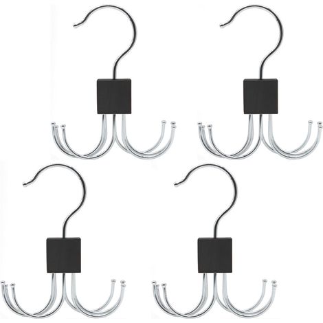 4 Pièces Bois Cintre De Ceinture, Organisateur De Ceinture Rotatif, Petit Support De Rangement pour Ceinture,6 Crochets, Noir (1/5)