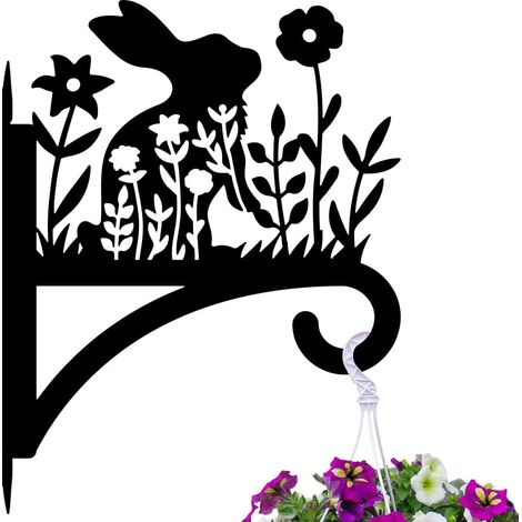 Soporte para plantas con forma de conejo, ganchos para exteriores, soporte metálico, adecuado para colgar plantas y macetas. (1/5)