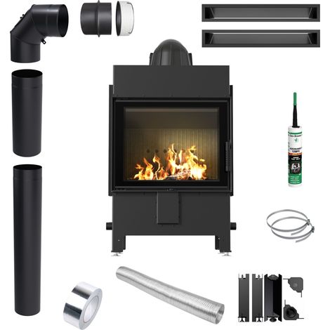 Kamineinsatz KRATKI LUCY 12kW Ø200 Schwarz Türschließung Set Rohre Lüftung (1/5)