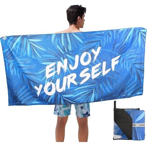 Serviette de Plage en Microfibre de Camping Grande,160x80CM Drap de Plage de Bain sans Sable à Séchage Rapide, Serviette de Voyage Portable(bleu) (1/5)