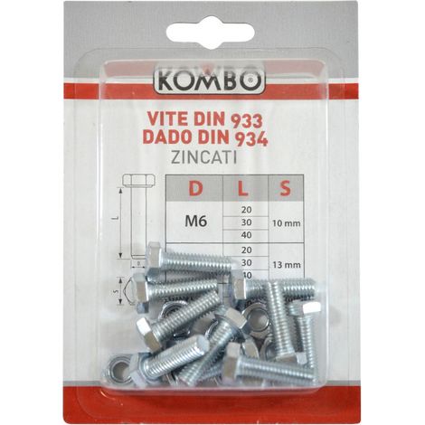 SET DI 10 VITI M6 X 20 DIN933 CLASSE DI RESISTENZA 4.8
