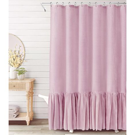 Rideau de douche à volants texturé en lin pour salle de bain, rose, 183 x 182 cm (l x L) (1/5)