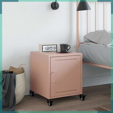 846616 Table de chevet rose 36x38,5x43,5 cm acier (1/5)