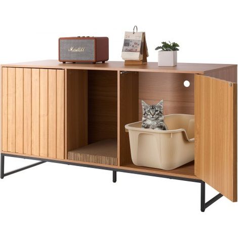 Armario de Almacenamiento para Caja de Arena para Gatos, Caseta de Baño Oculta con Poste Rascador, Compatible con la Mayoría de Cajas de Arena, para Sala de Estar, 120 x 45 x 66,5 cm, Madera (1/5)