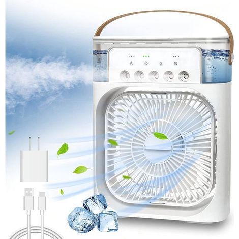Ventilateur climatiseur portable - 3 vitesses - 7 lumières LED - 5 buses - Économie d'énergie (1/5)