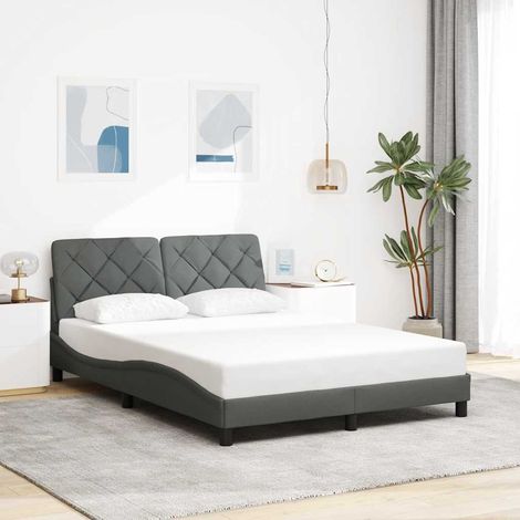 Cadre de lit 120x200 cm avec tête de lit en tissu gris foncé, sommier à lattes sans matelas - PANGIVO (1/5)