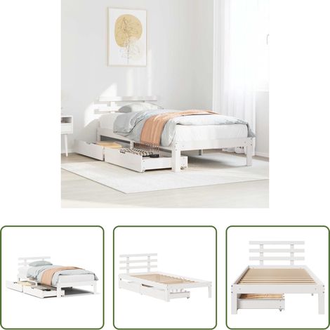 vidaXL Cadre de lit - Cadre de lit avec tiroirs sans matelas blanc 90x200 cm (1/5)