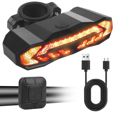 Alarme Vélo avec Télécommande, Clignotant Vélo avec Télécommande, Alarme De Vélo Rechargeable, Télécommande Antivol Klaxon D'alarme De VéLo pour Mountain Route Vélo Voyant Lumineux (1/5)