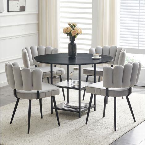 CHICFURN Conjunto de mesa de comedor redonda 107 cm negro con 4 sillas gris claro estilo industrial (1/5)